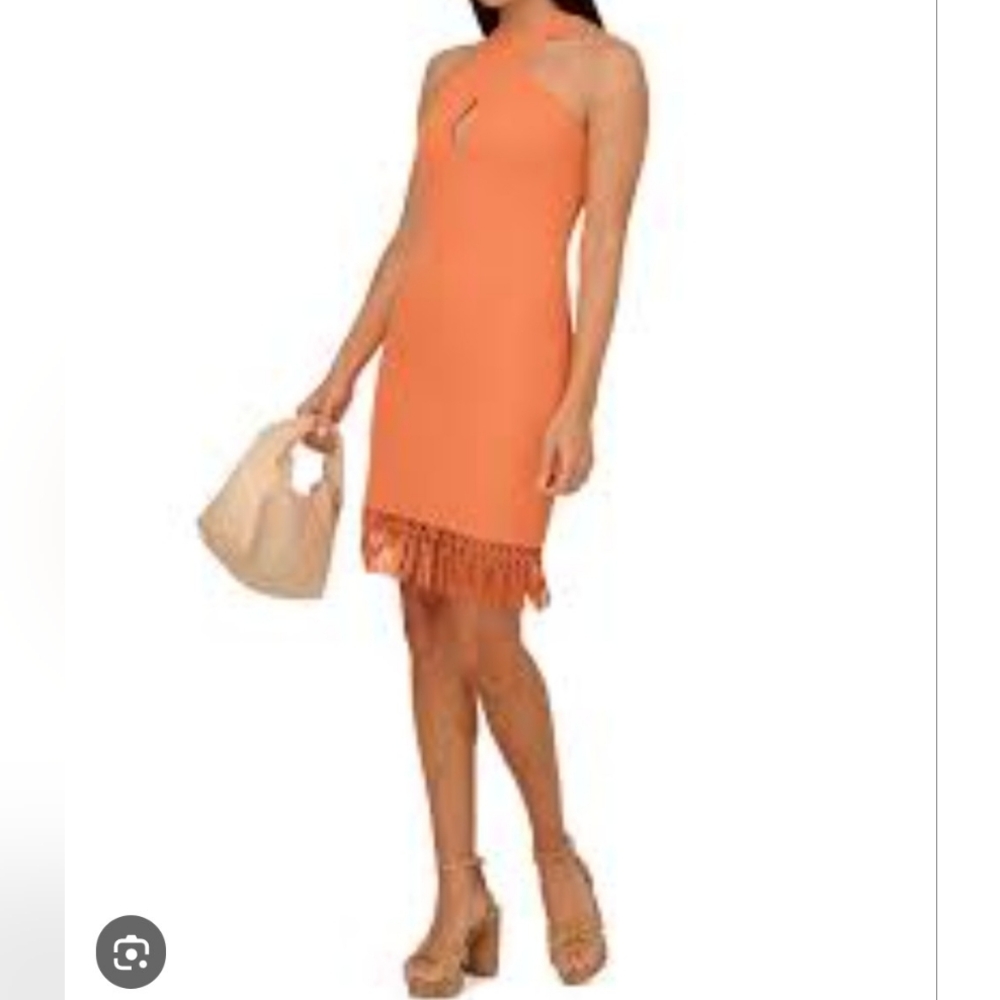 Adrianna Papell Fringe Sheath Halter dress Size 12 - Picture 2 of 13